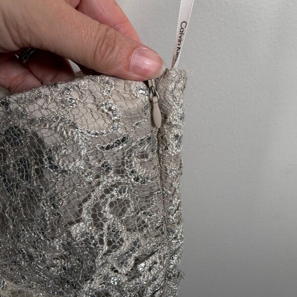 Calvin Klein Sequin One Shoulder Dress Size 6 Beige Silver Party Holiday Event - Picture 9 of 10